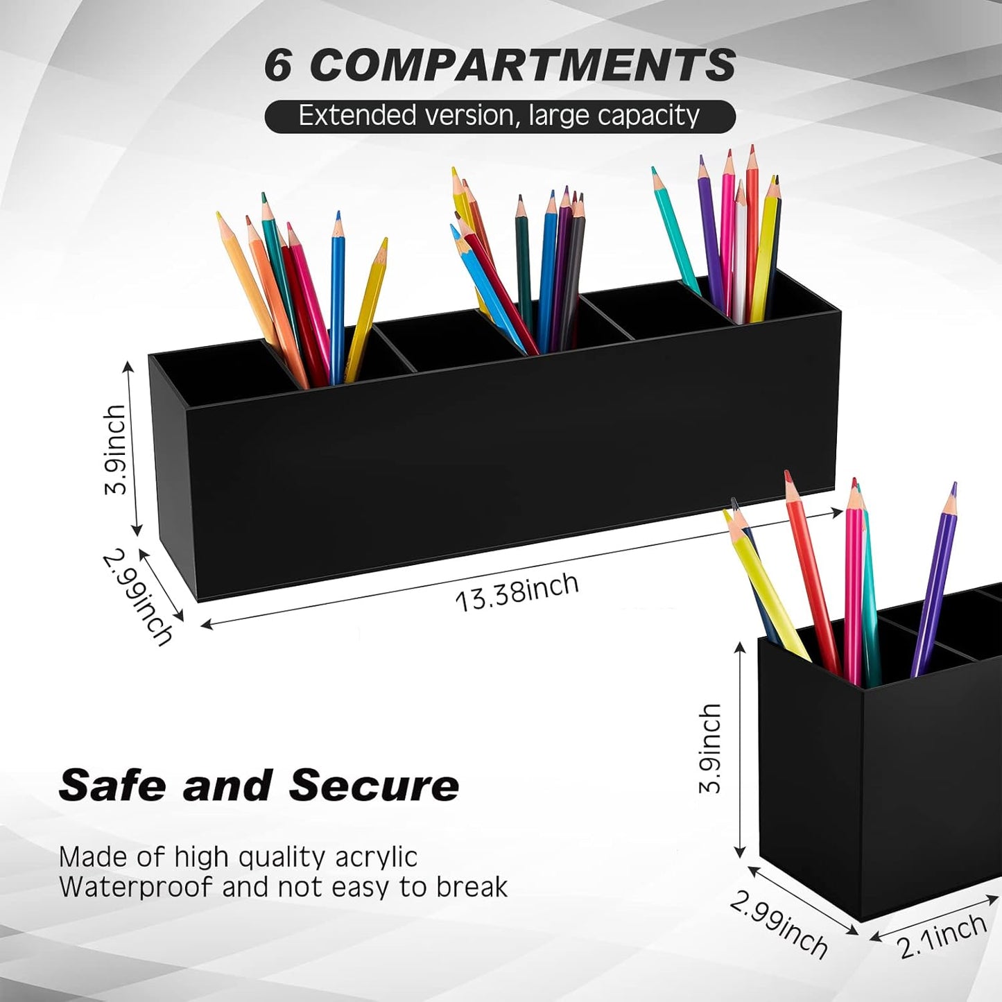 Jetec Acrylic Pen Holder 6 Compartments Makeup Brush Stationery Organizer Pencil Holder for Desk Accessories, Cosmetic Brushes, Dorm, Home, Bathroom, Kitchen, Office Supplies(Neon Pink)