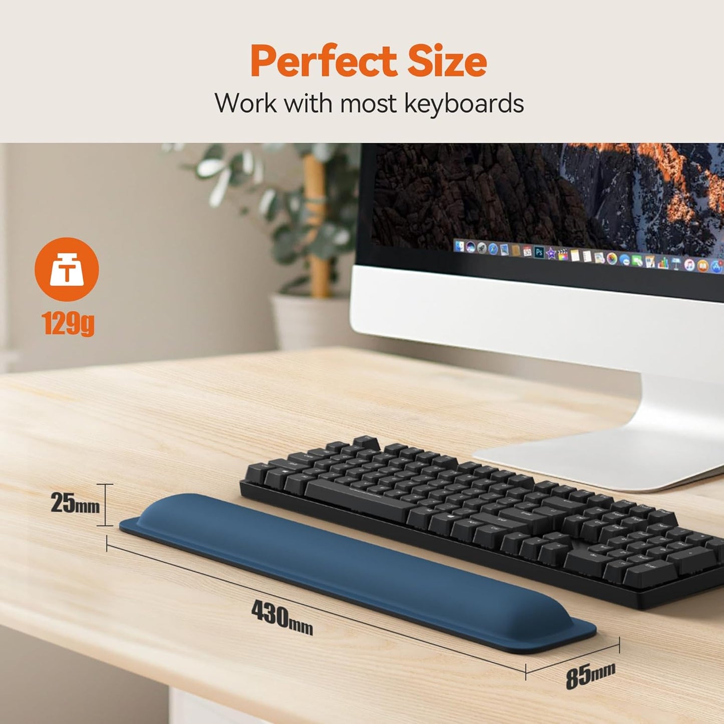 TECKNET Wrist Rest for Computer Keyboard, Thicken Memory Foam Wrist Support Pad for Keyboard, Ergonomic Palm Rest for Pain Relief, Anti-Slip Rubber Base, 17x3.3 in, 1 inch (25mm), Black