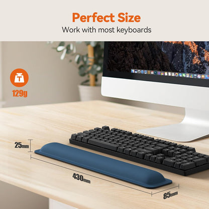 TECKNET Wrist Rest for Computer Keyboard, Thicken Memory Foam Wrist Support Pad for Keyboard, Ergonomic Palm Rest for Pain Relief, Anti-Slip Rubber Base, 17x3.3 in, 1 inch (25mm), Black