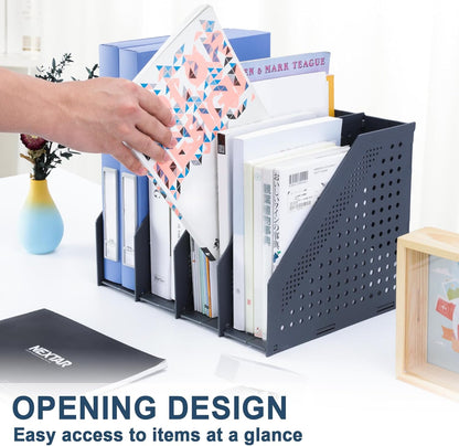 FRETONBA Collapsible Magazine File Holder with 2 Vertical Compartments Foldable Binder Holder for Desk Binder Storage Organizer Plastic Magazine Holders for Shelf, Dark Gray