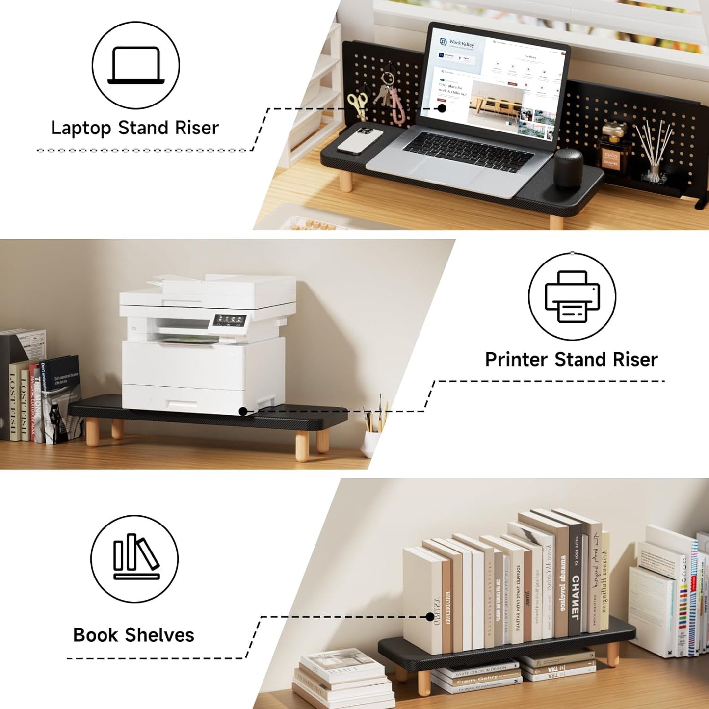 Monitor Stand Riser, 24 Inch Wood Desk Organizer with Monitor Stand & Storage Computer Monitor and Laptop Riser Multifunctional Laptop Stand Desk Organizer for Office Home Screen/Laptop/PC (Light Walnut)