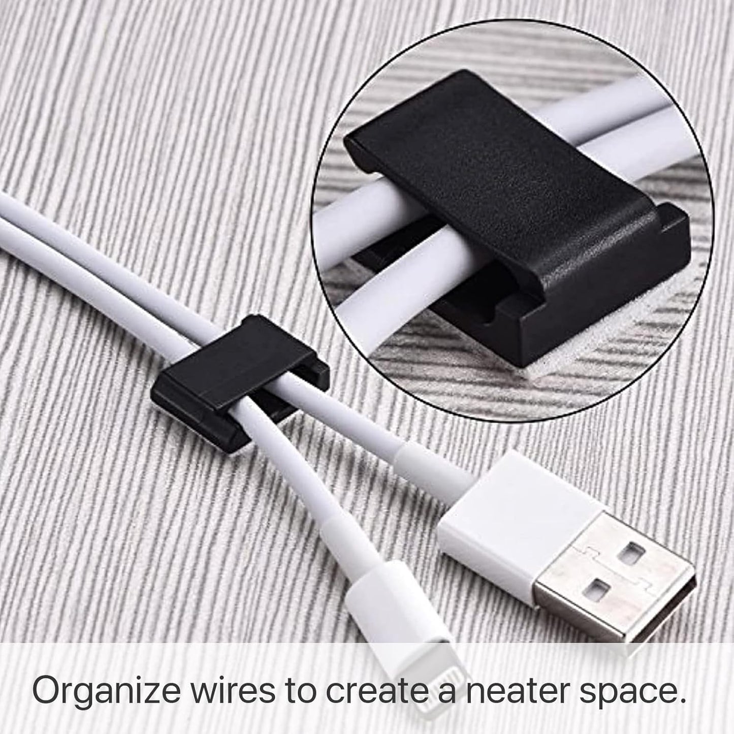 Hicarer 100 Pcs Adhesive Cable Clips Wire Clips Management Wire Cable Holder Clamps Tie Cord Holder for Car Outdoor Wall String Lights Desk Home Office(Small, White)
