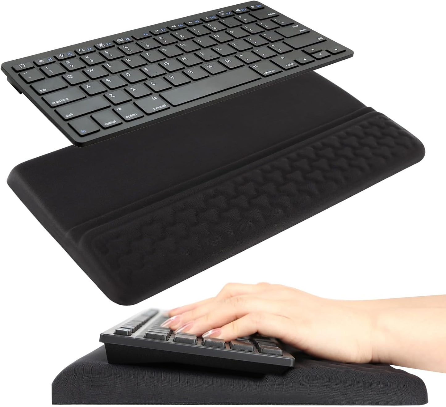 Keyboard Wrist Rest with Ergonomic Height - Computer Keyboard Stand & Soft Cushioned Pad for Wrist Pain Relief - Non-Slip Typing Support for Office, Gaming & Home (Black)