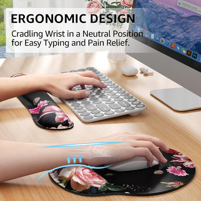 KTRIO Ergonomic Keyboard Wrist Rest and Mouse Pad with Wrist Rest Set, Memory Foam Wrist Support for Typing, Gaming, Office and Home Use, Black