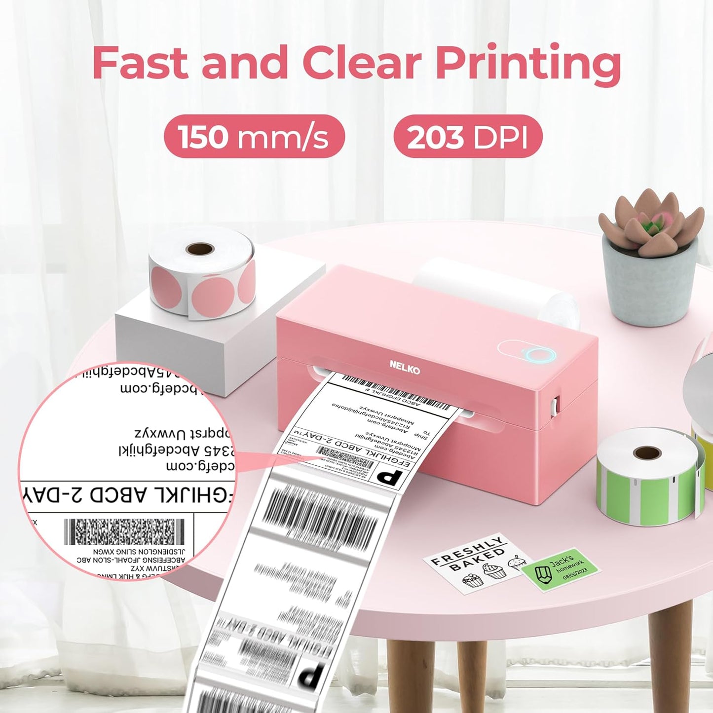 Nelko Bluetooth Thermal Shipping Label Printer, Wireless 4x6 Shipping Label Printer for Shipping Packages, Support Android, iPhone and Windows, Widely Used for Amazon, Shopify (Black)