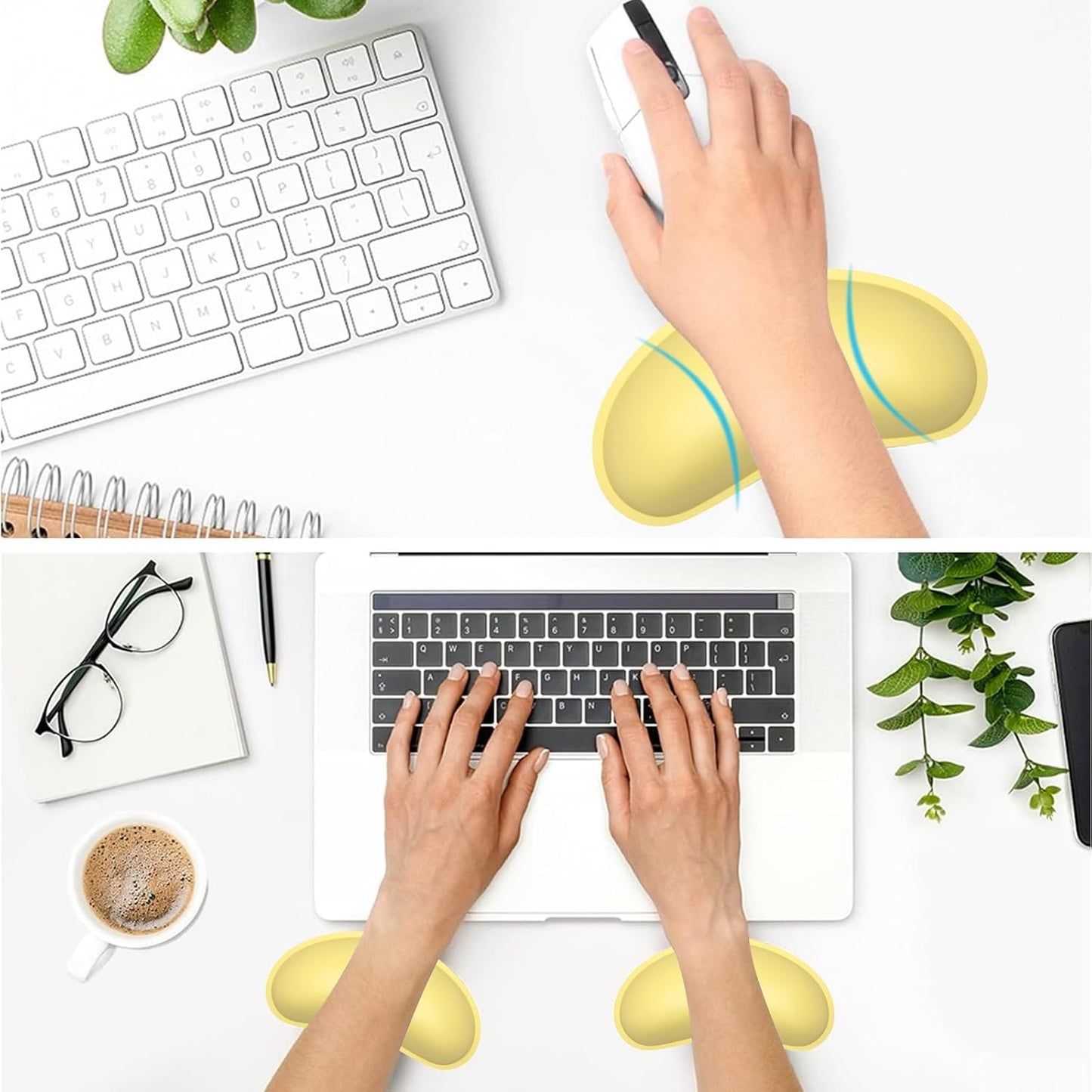 Dapesuom Keyboard Wrist Rest Set, Cute PU Leather Wrist Cushion for Computer Keyboard and Mousepad, Memory Foam Mouse Pad Rests Support with Non-Slip Base for Typing Pain Relief Laptop, Colonial White