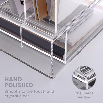 DINGHUO Acrylic Desk Organizers and Accessories, Clear Paper File Folder Organizer Letter Tray Sliding Drawer with 4 Upright Sections File Holder, Office Supplies Workspace Organizers - 1 Pack