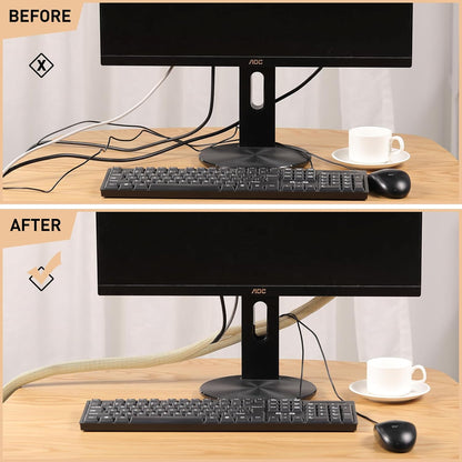 AGPTEK White Cable Sleeve, 2 Pack 5ft - 1.2 Inch Cable Management, Desk Cord Cover Organizer Wire Hider for Computer TV Wire Loom Tubing, Pet Proof Cord Protector from Cat Dog Chewing, White