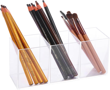 elysolpluv Clear Acrylic Silverware & Pen Organizer Caddy, Transparent Plastic Silverware Holder, Perfect for Office, Bedroom, and Bathroom Storage