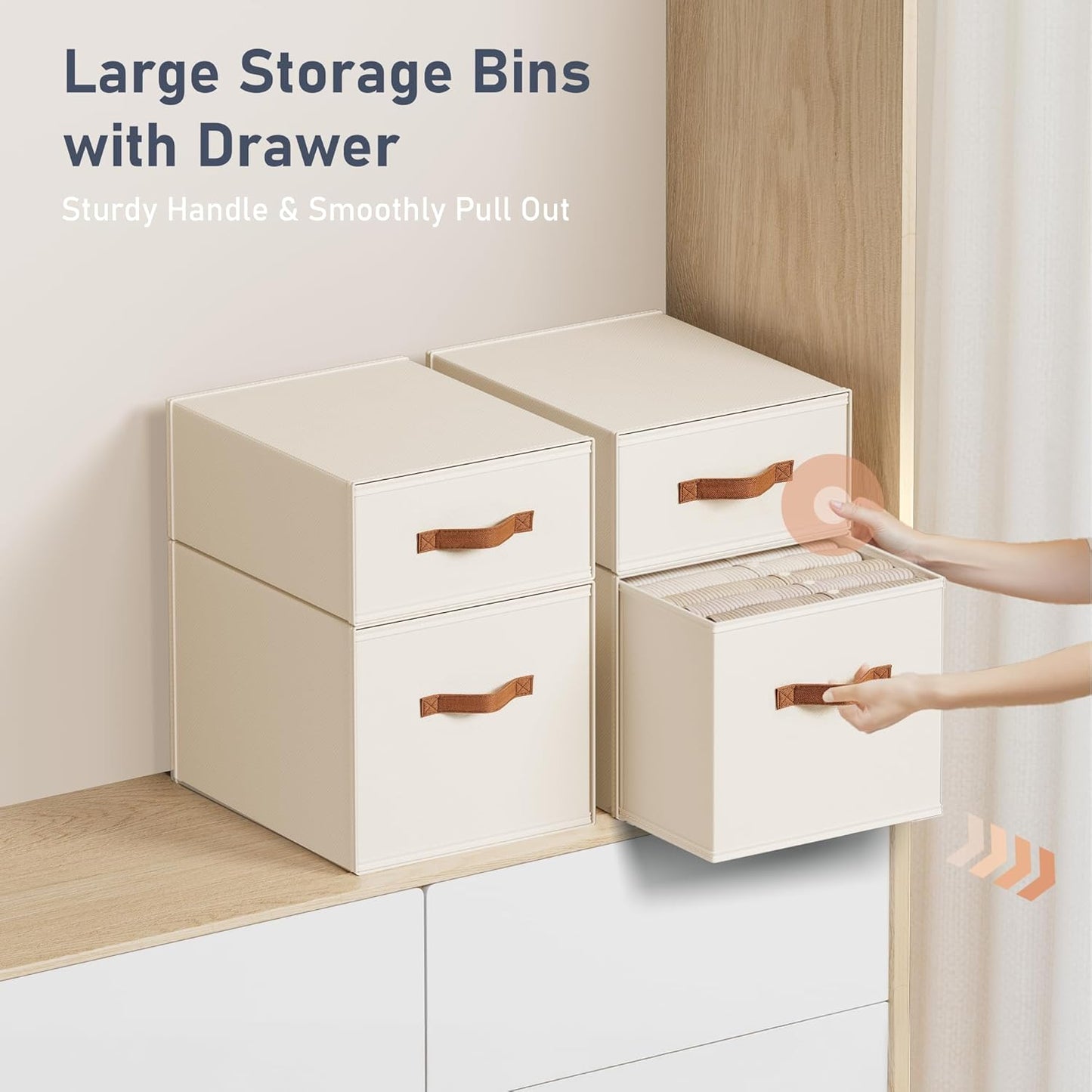 DIMJ Closet Organizers and Storage - Fabric Bins with Drawers for Closet Foldable Clothes Organizers with Clear Window, Stackable Storage Drawers Units for Bedroom, Living Room, 4-Pack, Grey