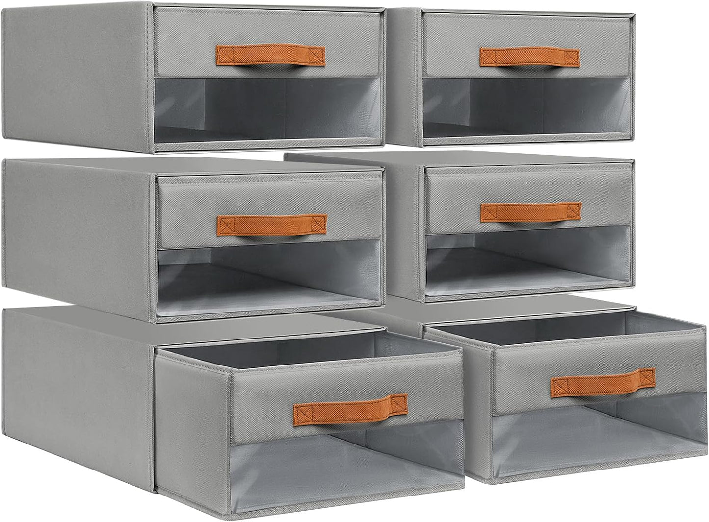 DIMJ Closet Organizers and Storage - Fabric Bins with Drawers for Closet Foldable Clothes Organizers with Clear Window, Stackable Storage Drawers Units for Bedroom, Living Room, 4-Pack, Grey