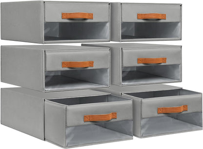 DIMJ Closet Organizers and Storage - Fabric Bins with Drawers for Closet Foldable Clothes Organizers with Clear Window, Stackable Storage Drawers Units for Bedroom, Living Room, 4-Pack, Grey