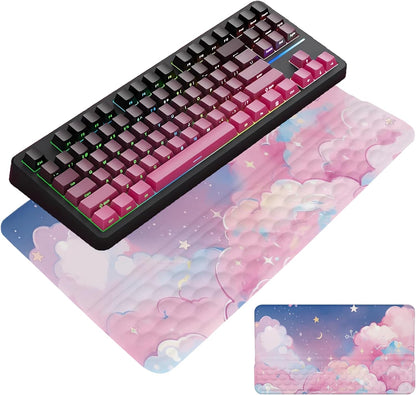 Computer Keyboard Stand Pad with Wrist Rest Purple Blue Cloud Keyboard Pad Support with Comfortable Galaxy Stars Wrist Pad Cute Girl Ergonomic Tilted Keyboard Riser Holder for Desktop Office Home
