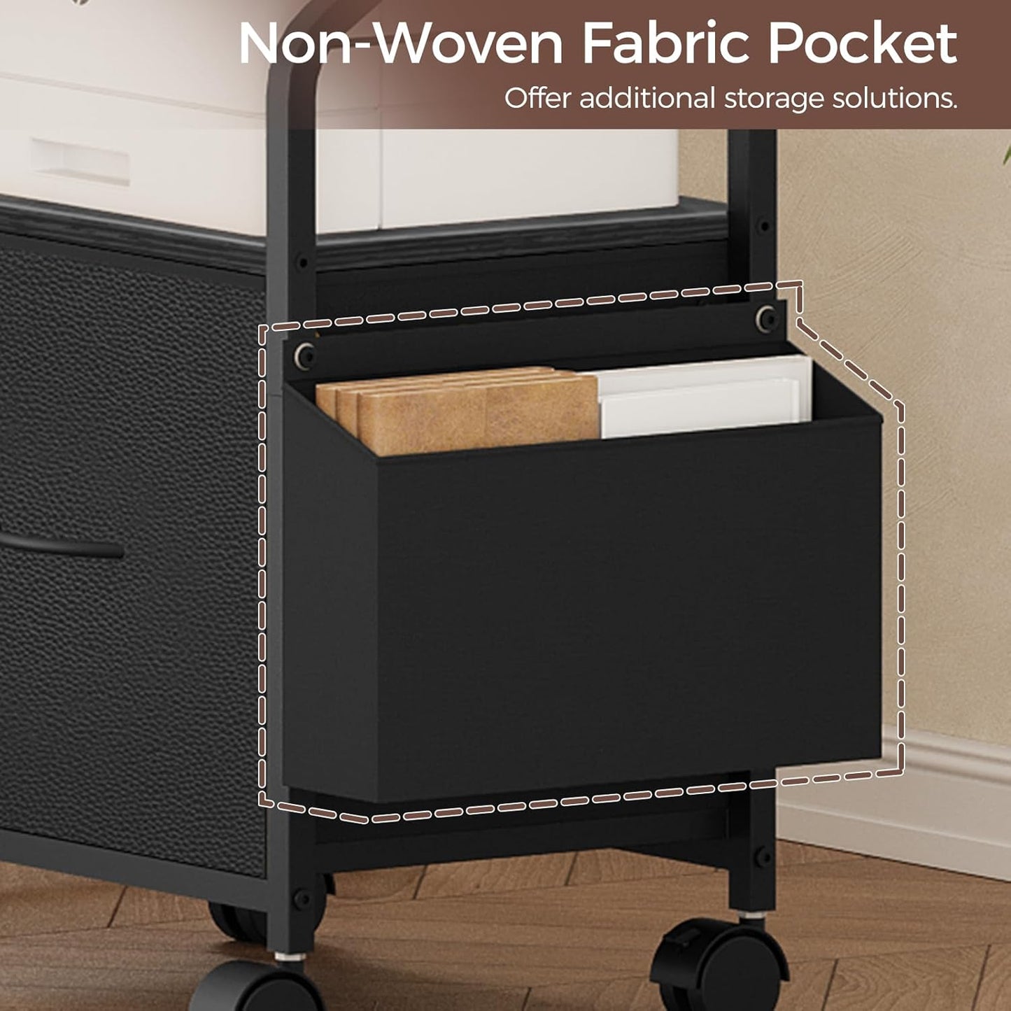 MAHANCRIS Small File Cabinet, Rolling Filing Cabinet for Under Desk with Divider, Single Non-Woven Fabric Drawer File Organizer for A4/Letter Size Documents, Under Desk Storage, Rustic Brown FCHR3001