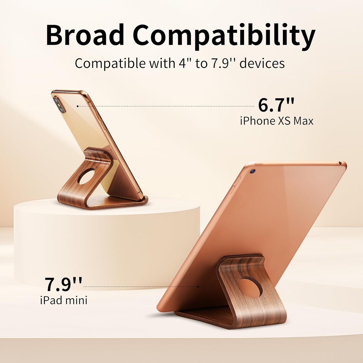 Cell Phone Stand for Desk - Portable Wood Phone Holder for Bed Compatible with iPhone 16 15 14 13 Pro Max 12 11 iPad mini, Smartphone, Wooden Office Aesthetic Desk Accessories
