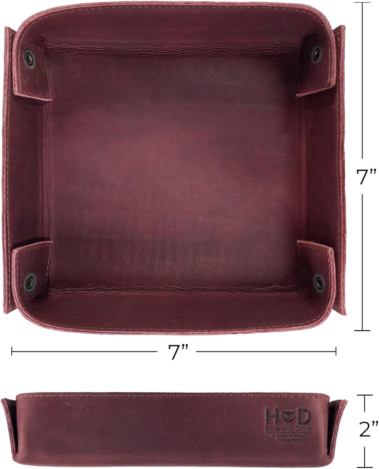 Hide & Drink, Leather Catchall Tray, Easy Access Organizer for Keys, Coins, Change, Jewelry, Watches, Smartphones, Durable, Vintage Style, Handmade :: Bourbon Brown