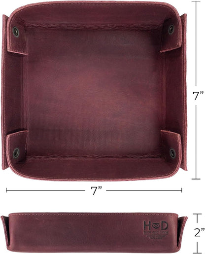 Hide & Drink, Leather Catchall Tray, Easy Access Organizer for Keys, Coins, Change, Jewelry, Watches, Smartphones, Durable, Vintage Style, Handmade :: Bourbon Brown