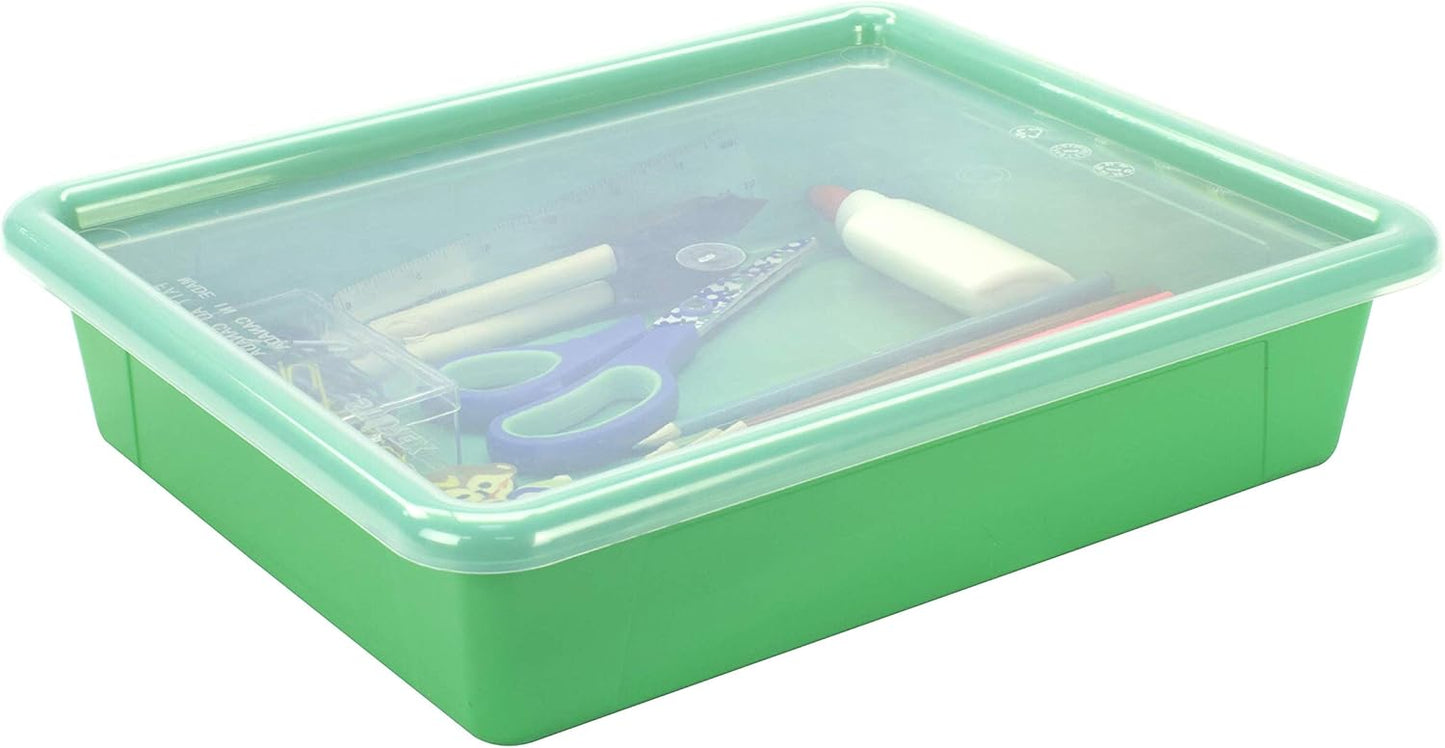 Storex Letter Size Flat Storage Tray – Organizer Bin for Classroom, Office and Home, Clear, 5-Pack (62531A05C), 10 x 13 x 3 Inches