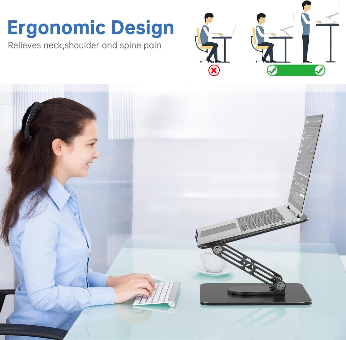 Laptop Stand for Desk Adjustable Computer Stand with 360 Rotating Base Ergonomic Laptop Riser Mount for Desk Foldable Protable Computer Desk Fits with MacBook Pro Air, Round Black