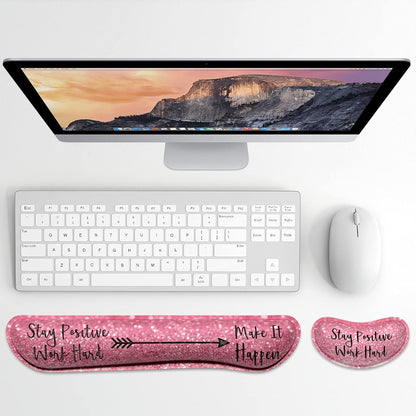 Dapesuom Enlarge Keyboard Wrist Rest, Memory Foam Wrist Cushion for Desk Mats Support, Cute Pain Relief Keyboard Mouse Pad Rests Set with Non-Slip Base for Gaming Laptop Office Computer, Green Leaf