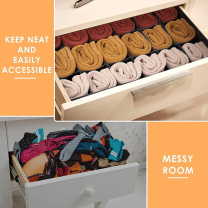 Criusia 6 Pack Large Drawer Organizer for Sock Underwear - Washable Heavy Duty Fabric Closet Organizers and Storage Bins - 90 Cells Dresser Organizer Divider for Baby Clothes, Ties, Belt (Grey)