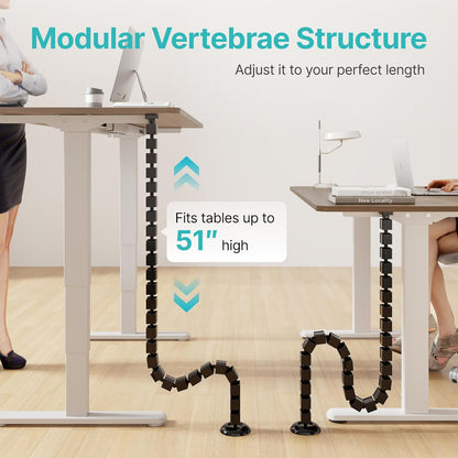 PEGZONE Under Desk Cable Management Spine – Flexible Cable Snake Organizer for Standing Desk, Tool-Free Magnetic Vertebrae Wire Management for 0.4"-2" Table, White