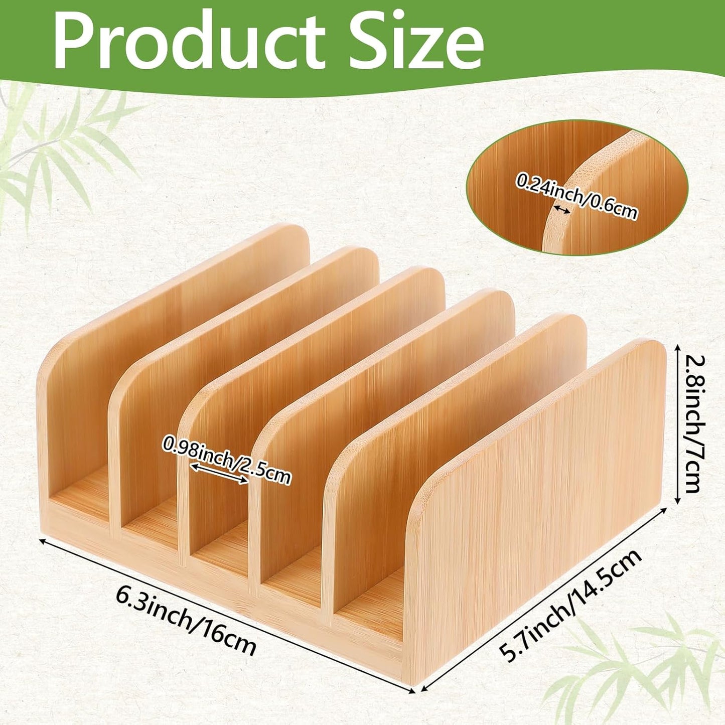 Kifmurase 2Pcs Desk Mail Organizer with Divider, Bamboo File Holders, Vertical Letter Sorter for Desktop, Countertop Paper Organizer, 5 Compartments Envelope Holders for Bill, Document, Notebook