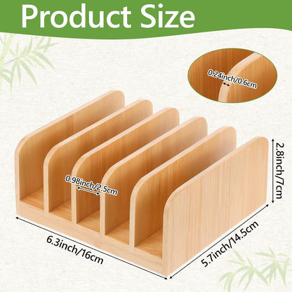 Kifmurase 2Pcs Desk Mail Organizer with Divider, Bamboo File Holders, Vertical Letter Sorter for Desktop, Countertop Paper Organizer, 5 Compartments Envelope Holders for Bill, Document, Notebook