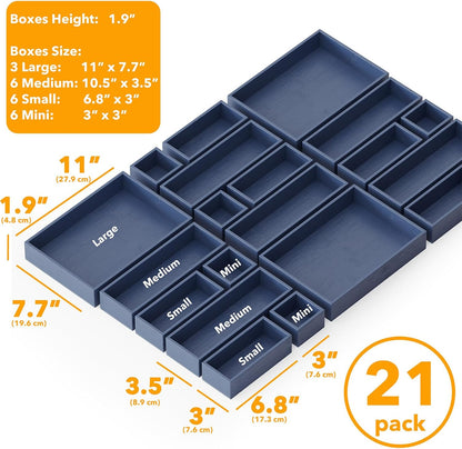 SpaceAid 21-Piece Bamboo Drawer Organizer Storage Boxes Set, Wood Tray Junk Drawer Organizers Multi-Use Divider Bins for Kitchen, Bathroom, Office Desk and Makeup Organization (21 Pack, Natural)
