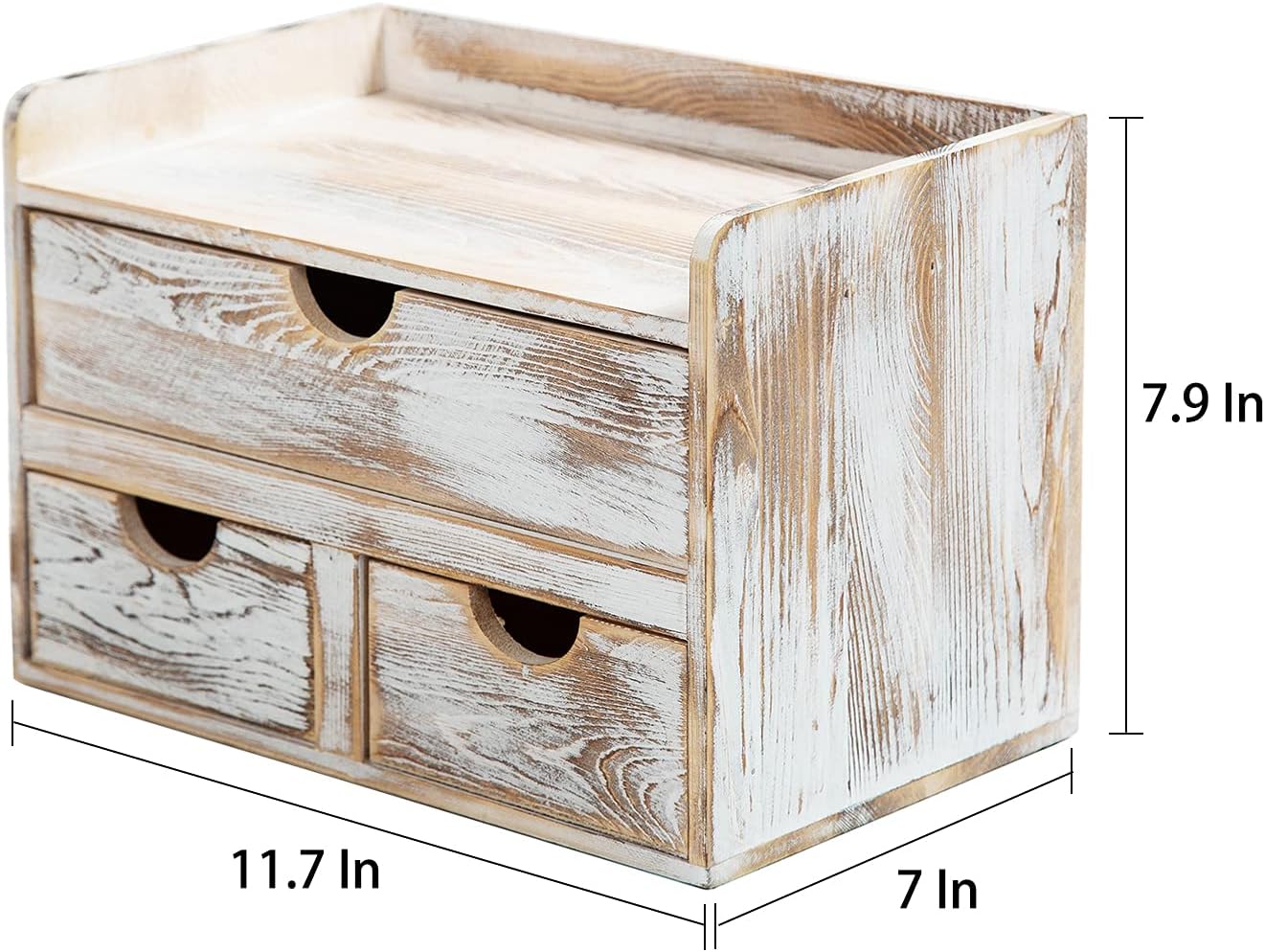 Rustic Distressed white 3-Tier Bamboo Desk Organizer with 3 Drawers Mini Storage Shelf For Desk, Toiletries Vanity Office Supplies (bamboo)