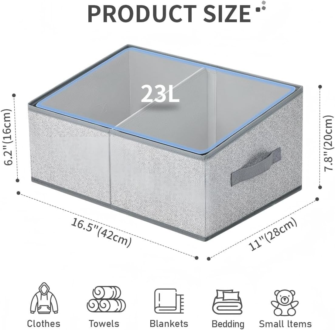 DIMJ Closet Storage Bins, 6 Pack Storage Baskets for Shelves, Foldable Closet Organizer with Handle, Linen Closet Organizers and Storage for Clothes, Toys, Towel, Books (Black)