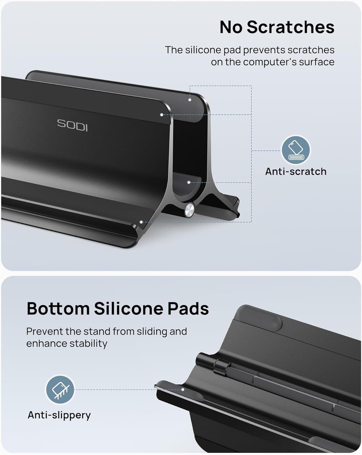 SODI Vertical Laptop Stand for Desk, Gravity Auto Lock MacBook Stand, Aluminum Laptop Holder Vertical Compatible with MacBook Pro, Air, Tablet, Space-Saving Organize Work & Home Office, Gray