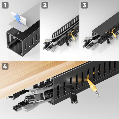 Yecaye 62.8in(4x15.7in) Cable Raceway, Large Under Desk Cable Management for Server Rack Wire Raceway, Wire Management Tray, Cord Organizer for Gaming Desk, Black