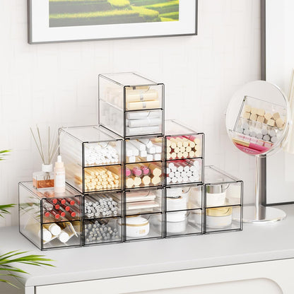 Yieach 11.1 Inch Long Clear Drawer Organizers Stackable,3 Pack Small Acrylic Drawers,School,Office Supplies Organizer And Storage Bins for Stationery,Marker,Pen,Pencil,Craft Desktop Storage Drawers