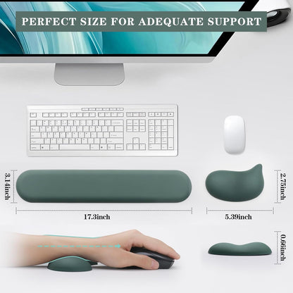 Wrist Rest for Keyboard and Mouse Pad, Ergonomic Memory Foam Keyboard Wrist Rest Set, Luxe Leather, Non-Slip Desk Accessories for Office and Home (Green)