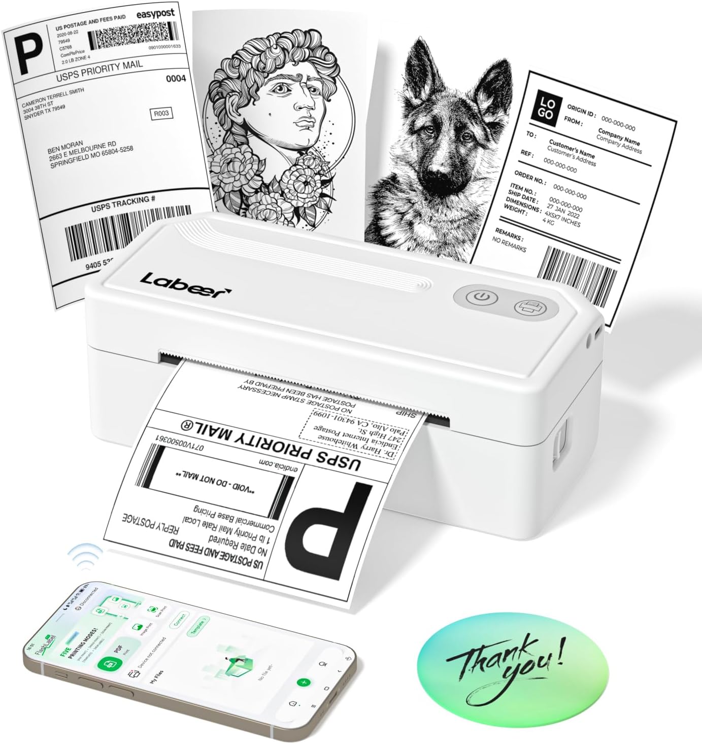 Labeer Bluetooth Thermal Label Printer, 4x6 Wireless Label Sticker Printer for Small Business, Office or Home, Compatible with iPhone, Android, Windows, Mac, Etsy, Amazon, Shopify, UPS