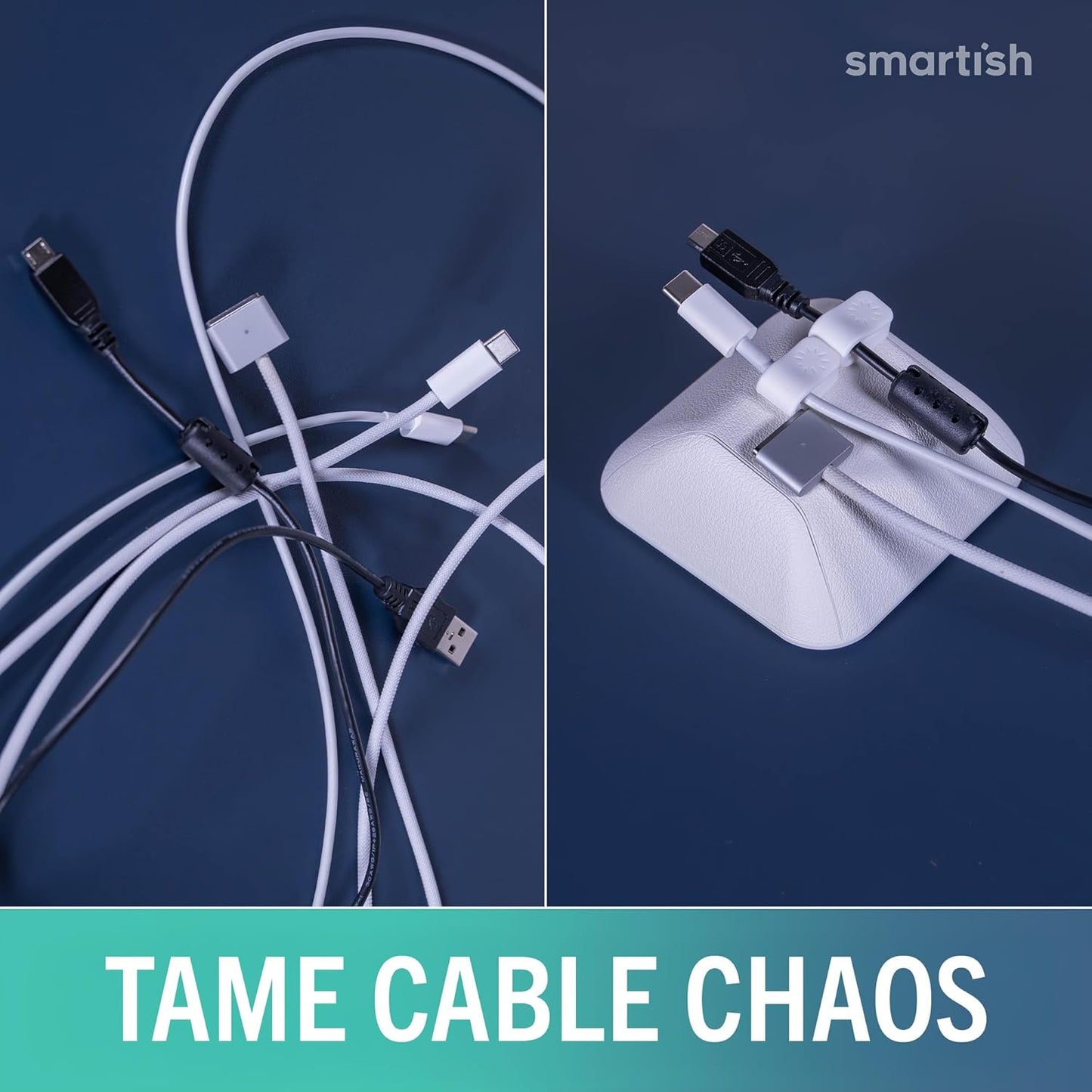 Smartish® Magnetic Cord Holder - Cable Wrangler Organizer with Magnet Clips for Charger Management on Desktop, Nightstand for USB-C + Lightning - Lightly Toasted Beige