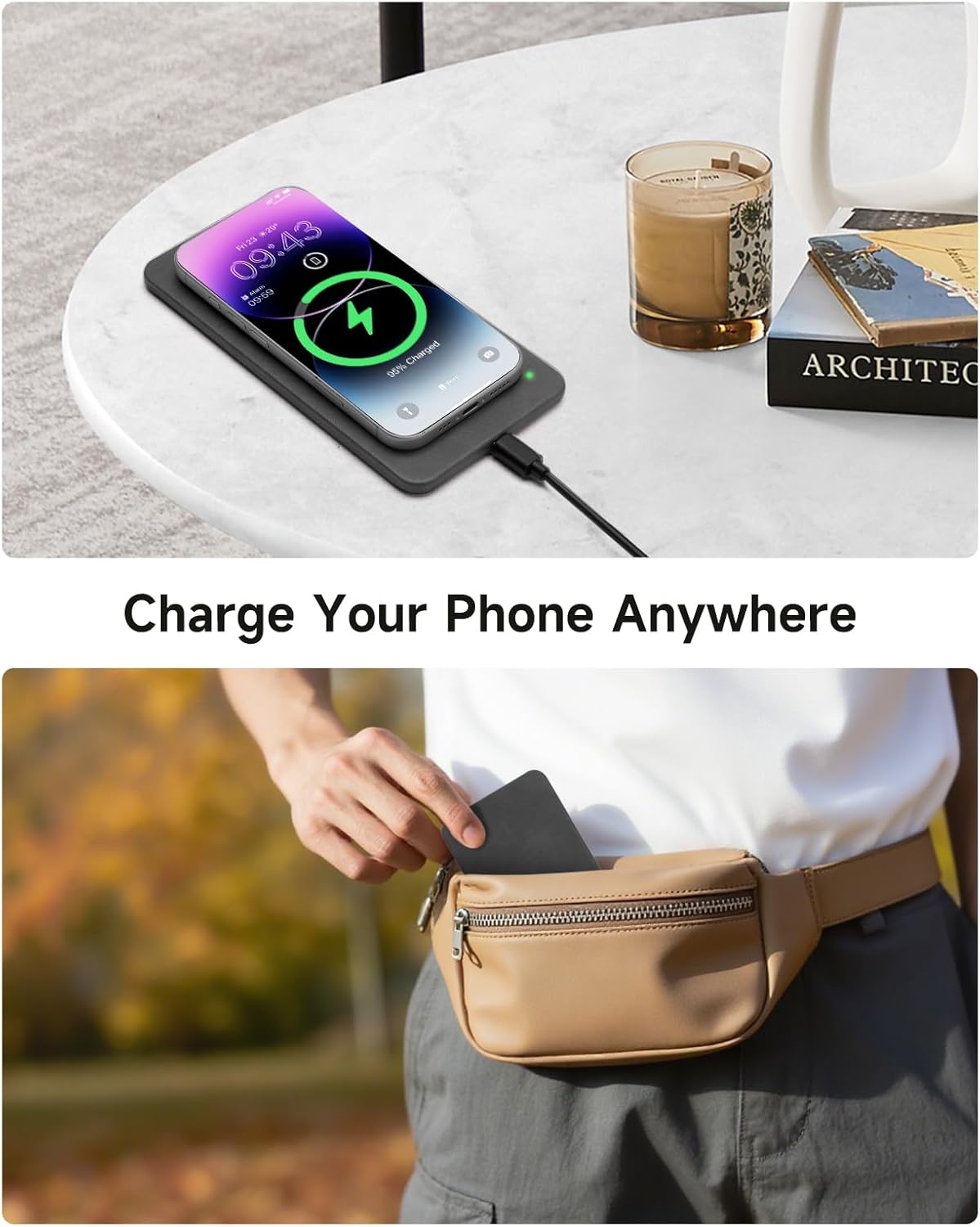 Valet Tray, Built in Wireless Charging Pad, Nightstand Organizer, Dresser Organizer, Mens Jewelry Box, Valet Charging Station, Faux Leather Valet Tray for Men and Women, (Black)