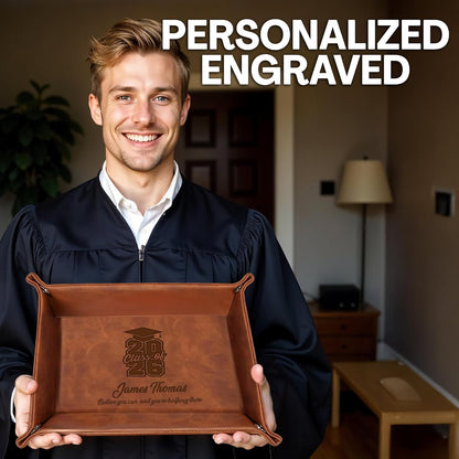 Personalized Engraved Leather Tray for Men with Engraved Name, PU Leather Valet Organizer for Dad, Custom Gift for Him, Custom Catchall Tray for Desk, Office, Accessories Travel Organizer for Men