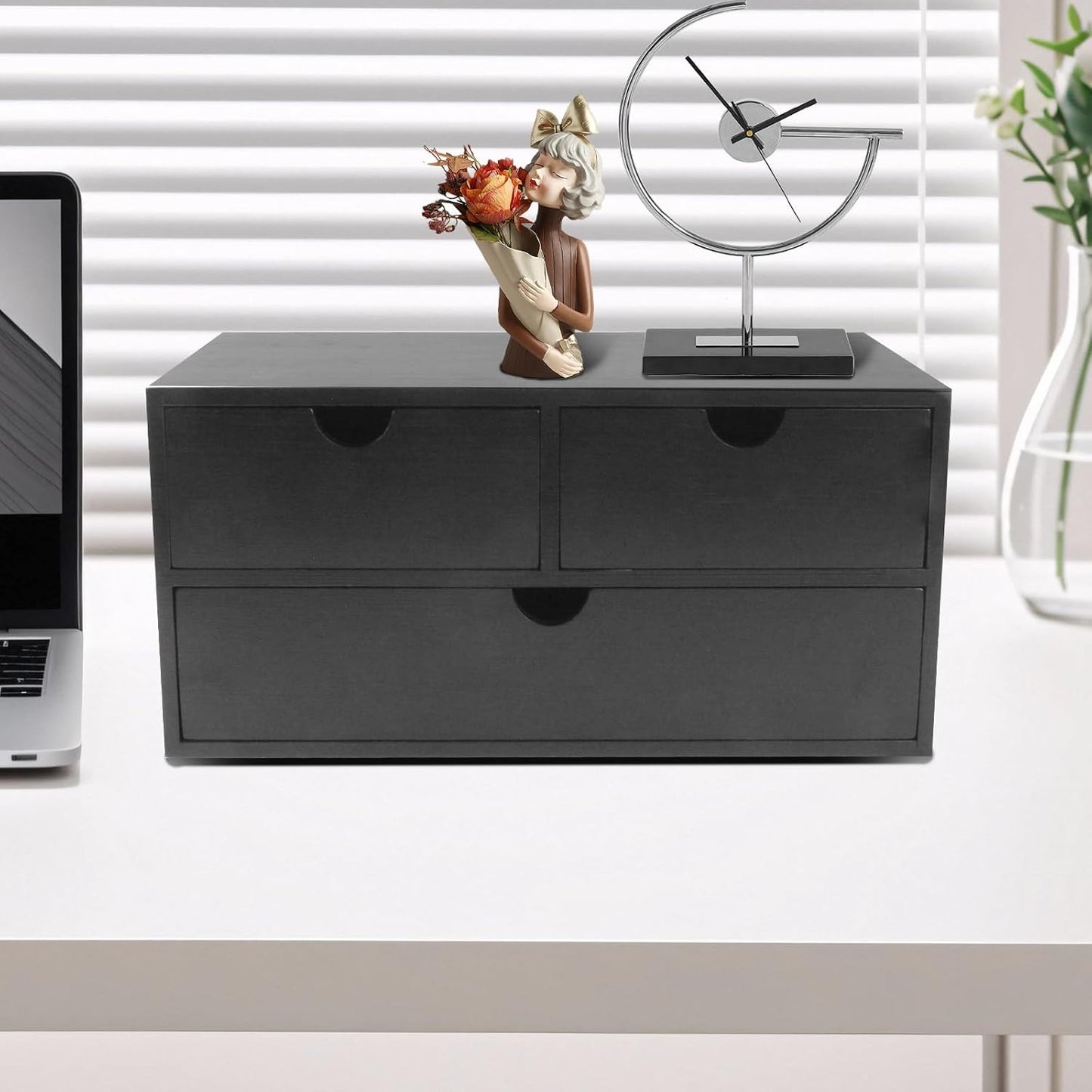 Charmewooden Desk Organizer with Drawers Countertop Drawers Organizer Tabletop Storage Organization Box Home Office Workspace Bathroom Toiletries Supplies (black with shelf)