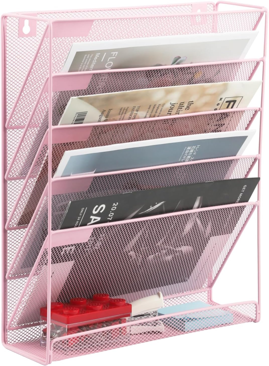EASEPRES Desk File Organizer Mesh 6-Tier, Hanging Wall Mount Document Organization Stand, Desktop Vertical Mail Paper Folder Holder Rack with Bottom Tray for Office Home Cubicle Countertop, Black