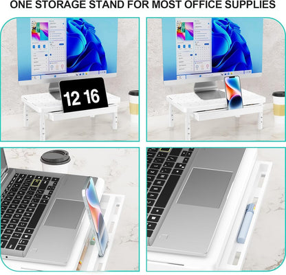 WALI Computer Monitor Stand with Storage, Desk Monitor Riser 3 Height Adjustable, Laptop Riser with Airflow Vents, Desk Organizer for Computer, Laptop, Printer (PTT002-B), 1 Pack, Black