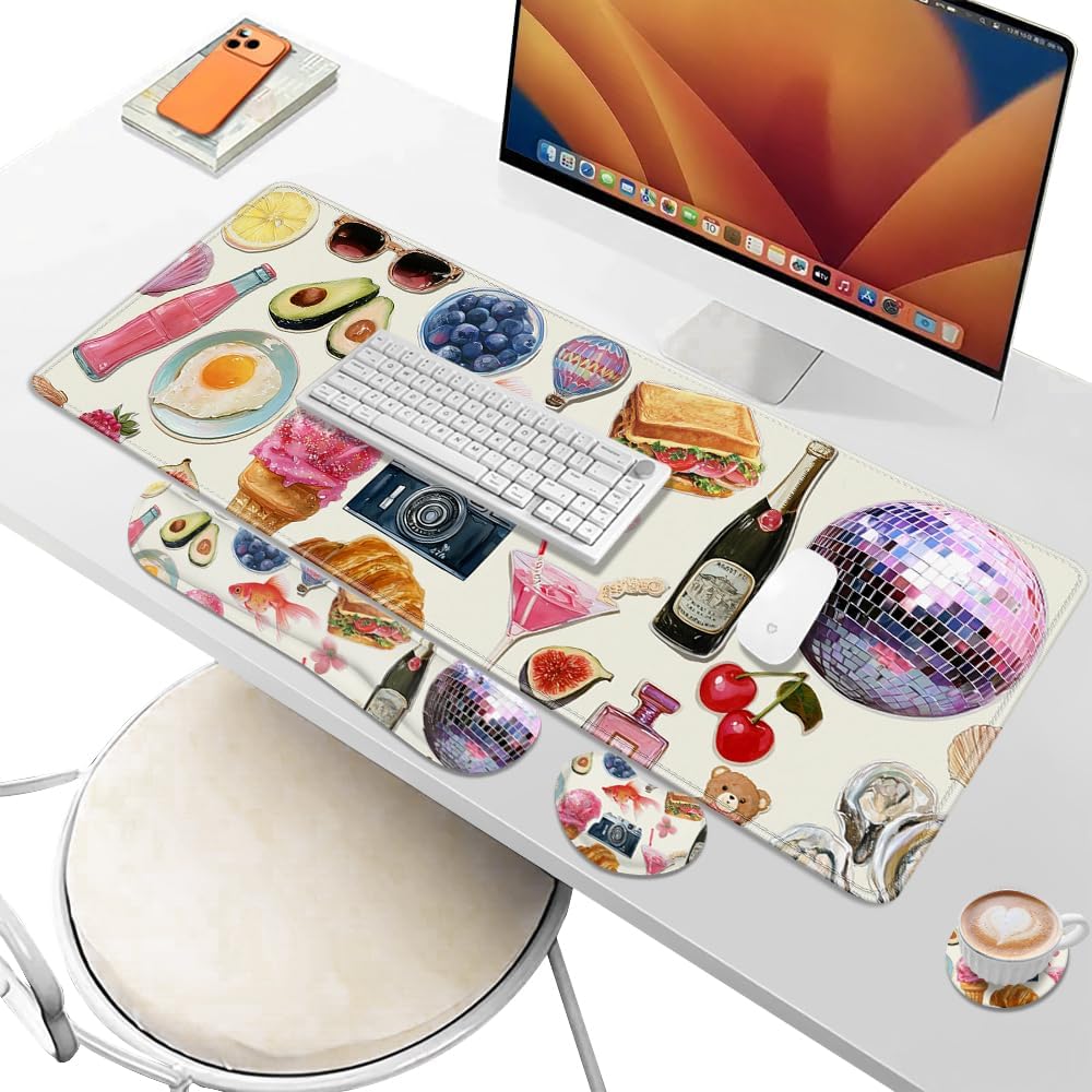 Desk Pad and Keyboard Wrist Rest, Large Mouse Pad + Keyboard Pad+Mouse Wrist Support, Non-Slip Desk Mat Protector for Office, Home 31.5×11.8 Inches Anime Dragon