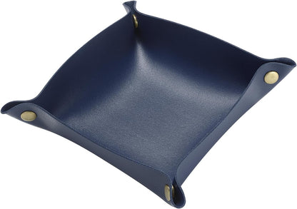 HARFINGTON PU Leather Valet Tray Unisex Folding Small Catchall Tray Portable Entryway Table Tray Nightstand Bedside Desk Tray for Key Wallet Watch Coin Jewelry Dice, Gray