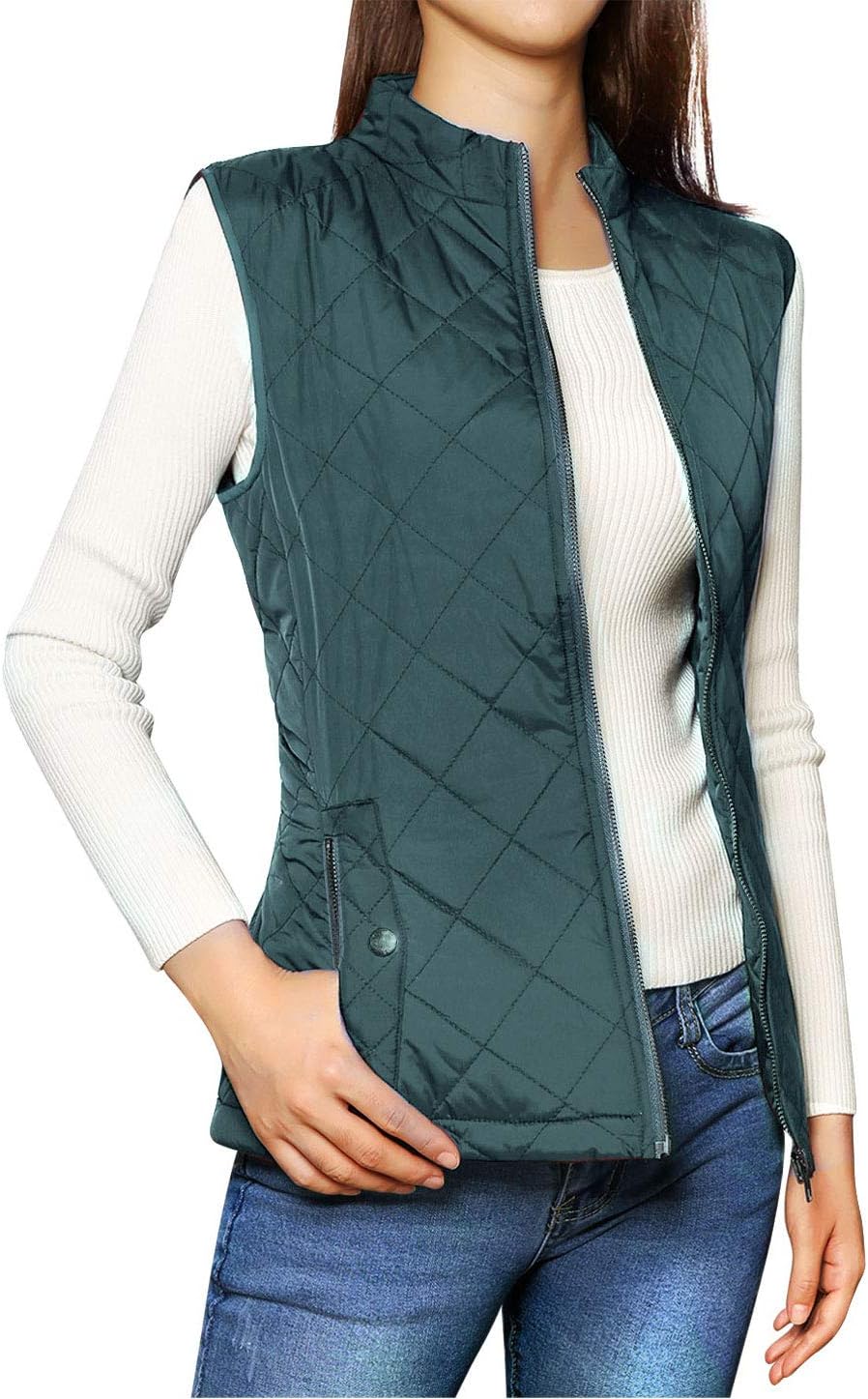 Allegra K Women's Puffer Vest Stand Collar Lightweight Gilet Quilted Zip Vest