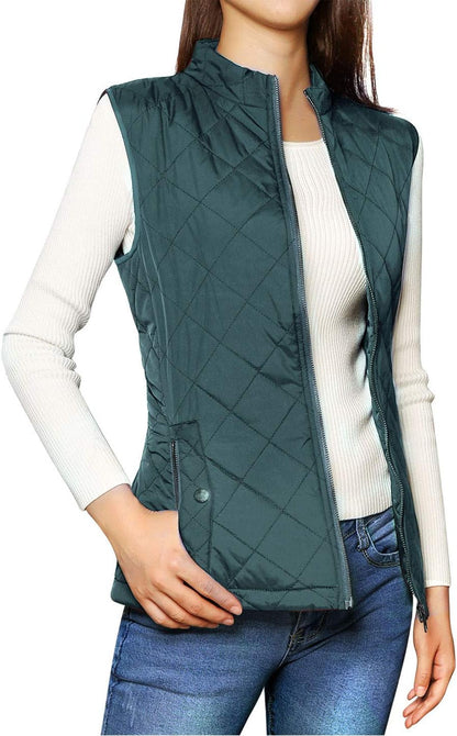 Allegra K Women's Puffer Vest Stand Collar Lightweight Gilet Quilted Zip Vest