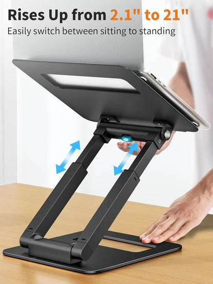 tounee Laptop Stand for Desk Adjustable Height, Telescopic Computer Stand with Pull Out Design Ergonomic Laptop Riser Fits All Laptops 10-17"-Silver