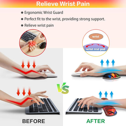 Desk Mat, Large Gaming Mouse Pad with Wrist Rest, 4in1 XXL Mousepad+Keyboard Wrist Rest+Mouse Pad Wrist Support+Cup Coaster Set Ergonomic Floral Computer Desk Arm Wrist for Decor Home Office Women