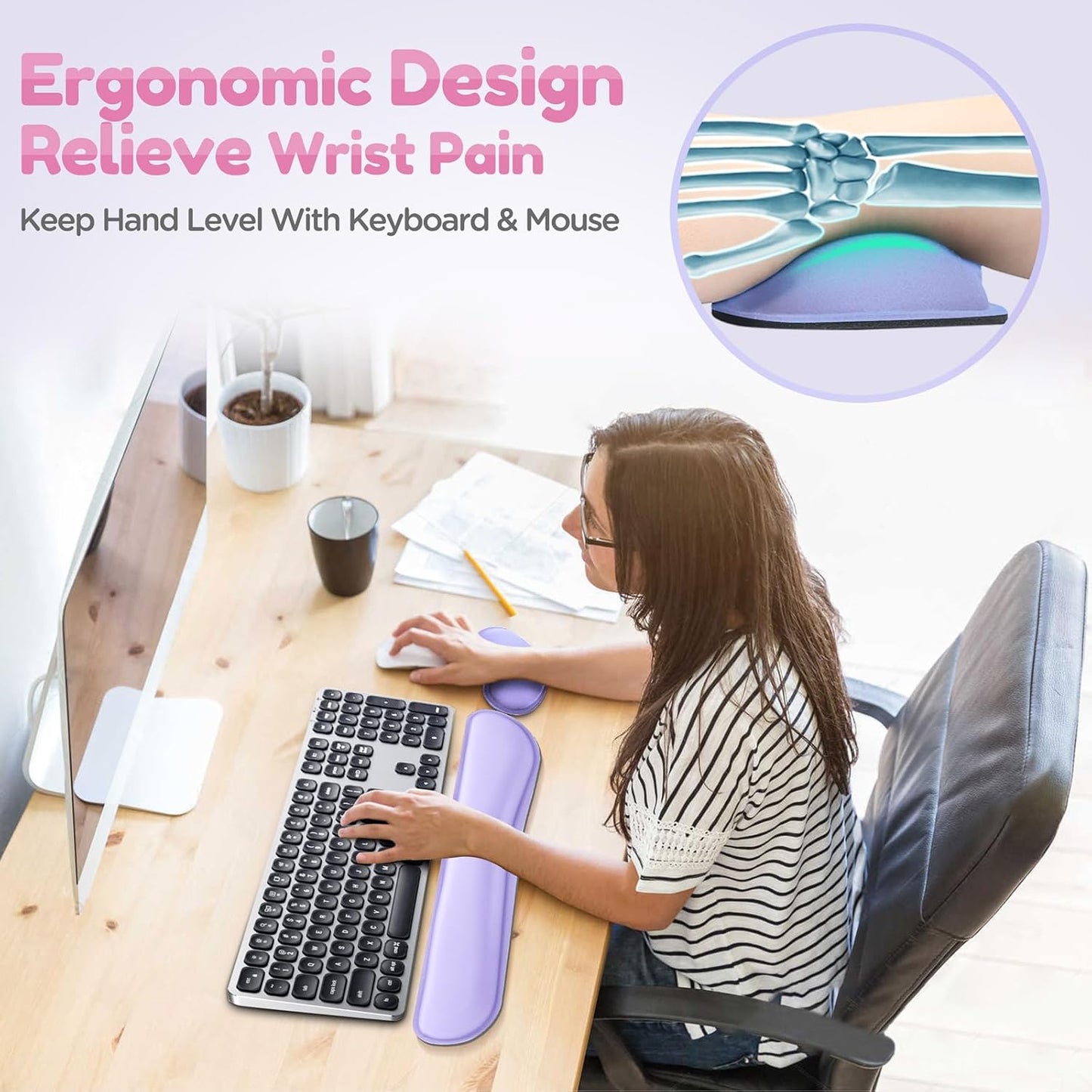 Gimars Upgrade Enlarge Silky and Superfine Fabric Gel Memory Foam Keyboard Wrist Rest Set, Ergonomic Keyboard Mouse Wrist Support for Typing Pain Relief, Comfort for Office, Gaming, Computer