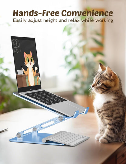Aoviho Laptop Stand for Desk – Adjustable Aluminum Laptop Riser with Unique Cat-Shaped Cooling Vent, Portable Desk Gift & Decor, Compatible with MacBook Air Pro, Dell, HP, Lenovo (10"-17.3"), Black